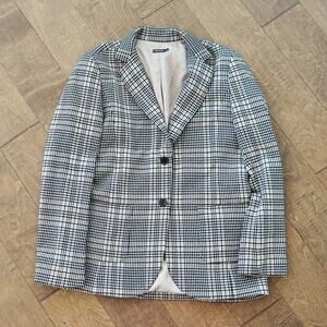 J‎ Mclaughlin Aubrey Blazer M Houndstooth Black Beige Plaid Career